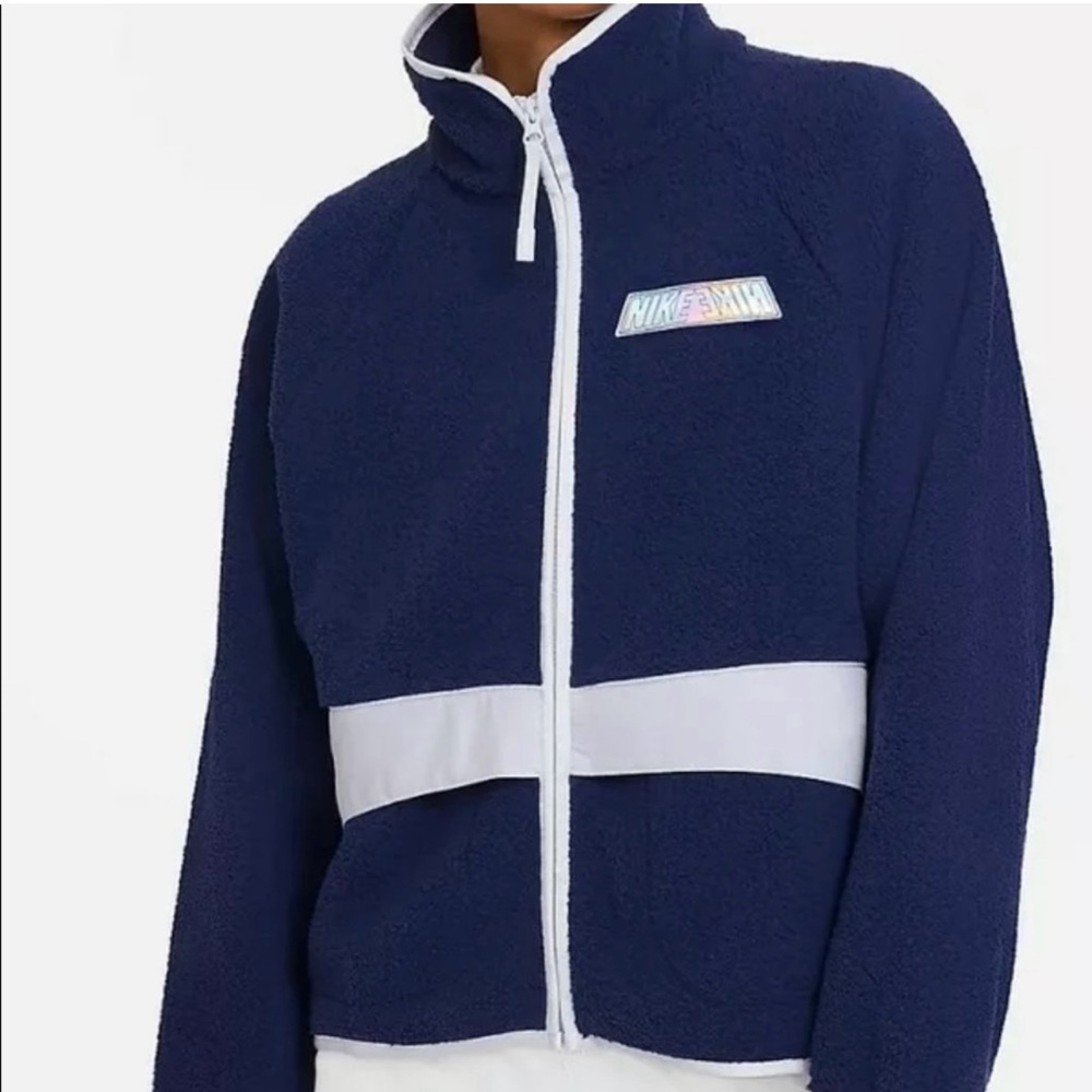 Nike Fleece Jacket Swoosh Sherpa Midnight Navy Oversized Women’s Medium